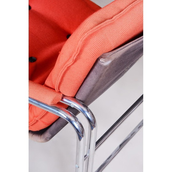 Image 1 of Paire de fauteuils du milieu du siècle en acier et tissu, Tchécoslovaquie, années 1960