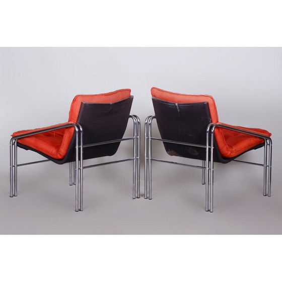 Image 1 of Paire de fauteuils du milieu du siècle en acier et tissu, Tchécoslovaquie, années 1960