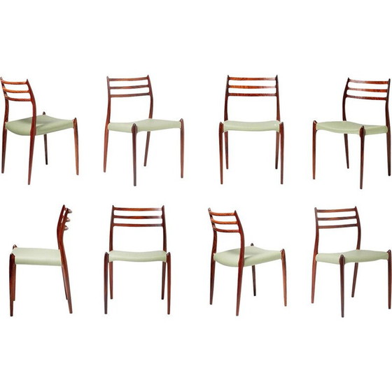 Image 1 of Ensemble de 8 chaises de salle à manger en bois de rose modèle 78 par Niels Moller, 1962