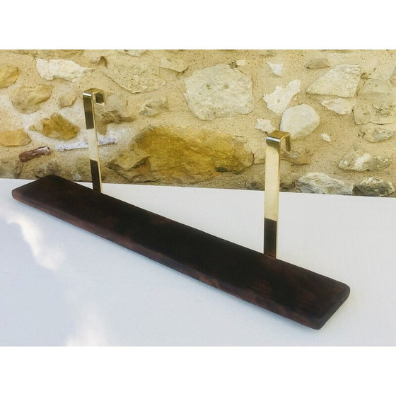 Image 1 of Etagère murale vintage à suspendre en laiton et bois