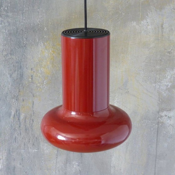 Image 1 of Paire de plafonniers vintage en métal et couleur bordeaux, 1970