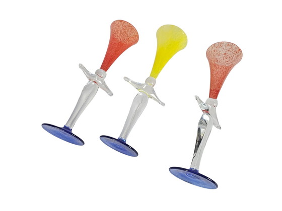 Image 1 of Jiří Šuhájek & Ivan Štefánik - Verres de calice (3) signés - Czech Art - 2000