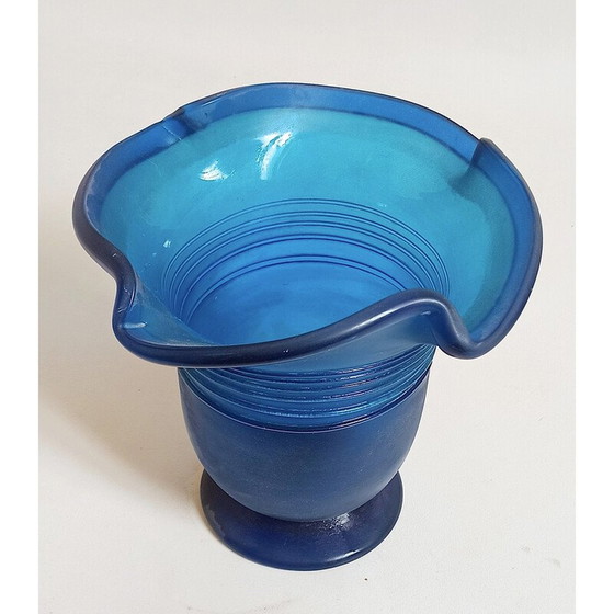 Image 1 of Vase d'extérieur vintage en verre de Murano bleu givré, 1970