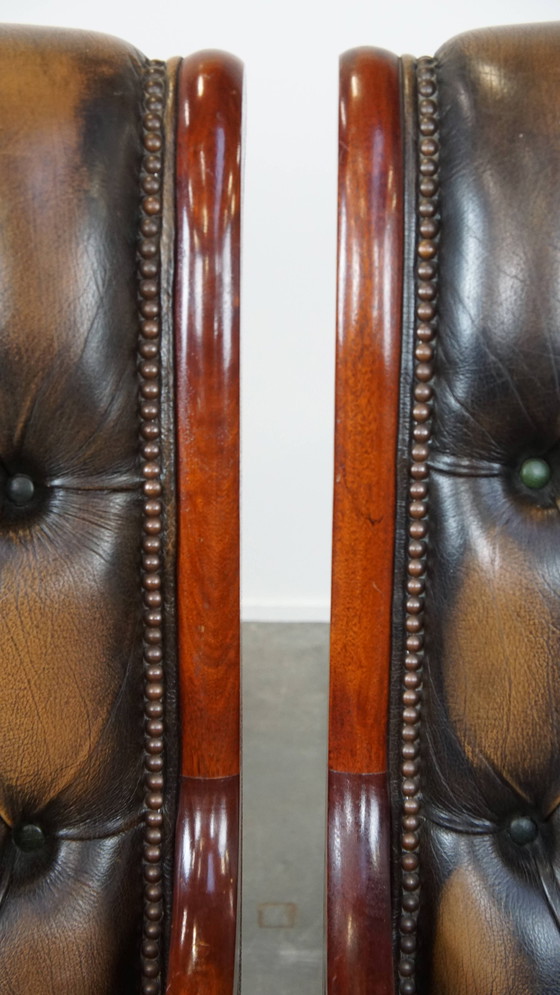 Image 1 of 2 x Fauteuil Chesterfield en cuir de boeuf vintage vert