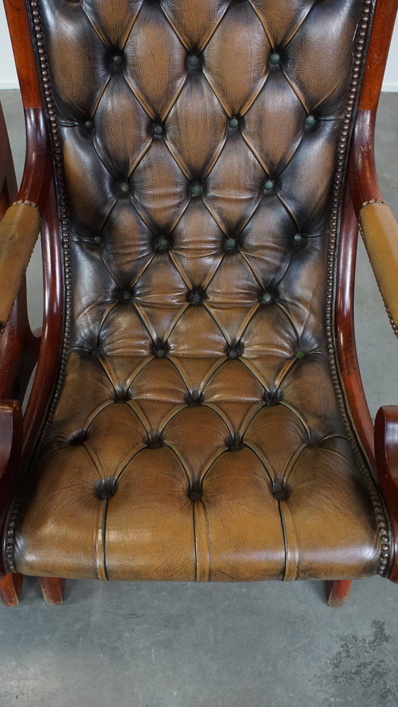 Image 1 of 2 x Fauteuil Chesterfield en cuir de boeuf vintage vert