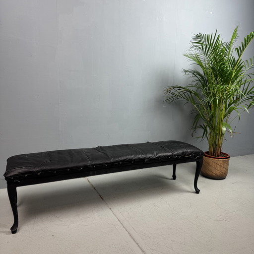 Unique Vintage Long Sofa Black Leather