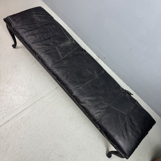 Image 1 of Unique Vintage Long Sofa Black Leather