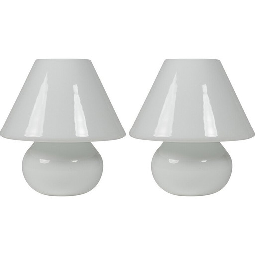 Paire de lampes vintage en opaline blanche par Paolo Venini, 1990