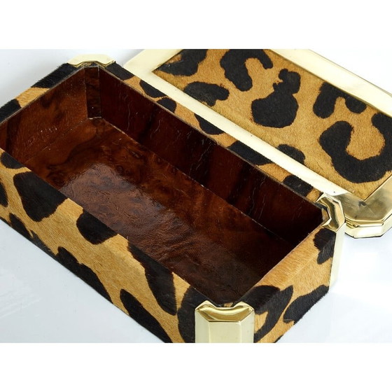 Image 1 of Boîte à bijoux italienne vintage en laiton et léopard, 1970