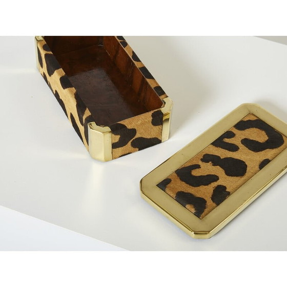 Image 1 of Boîte à bijoux italienne vintage en laiton et léopard, 1970