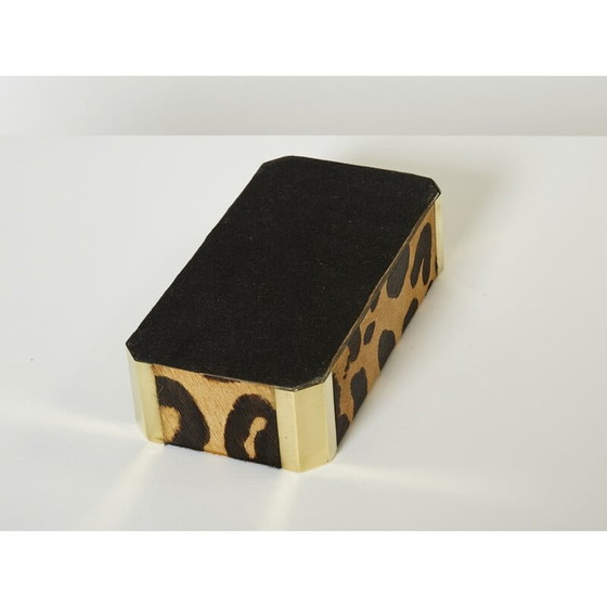 Image 1 of Boîte à bijoux italienne vintage en laiton et léopard, 1970