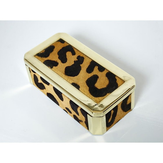 Image 1 of Boîte à bijoux italienne vintage en laiton et léopard, 1970