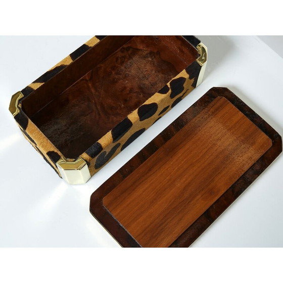 Image 1 of Boîte à bijoux italienne vintage en laiton et léopard, 1970