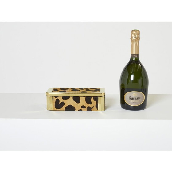 Image 1 of Boîte à bijoux italienne vintage en laiton et léopard, 1970