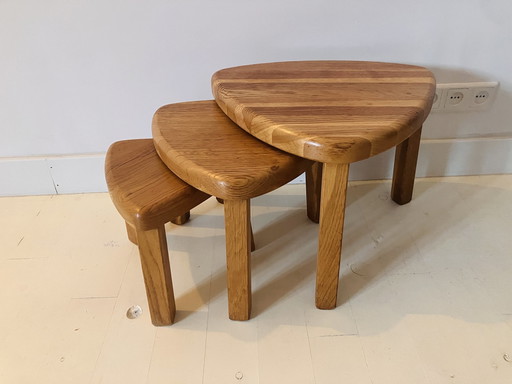 Nesting Set Side Table Seventies Brutalist Oak