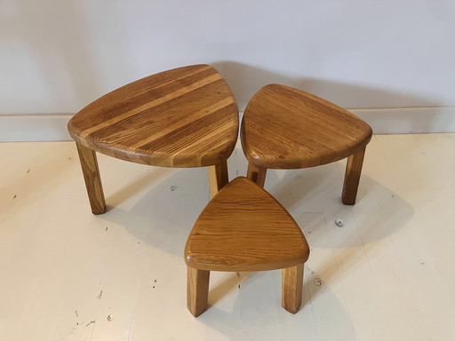 Nesting Set Side Table Seventies Brutalist Oak