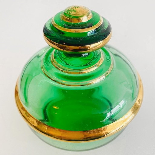 Boîte à poudre de style Art Déco en verre vert 1950