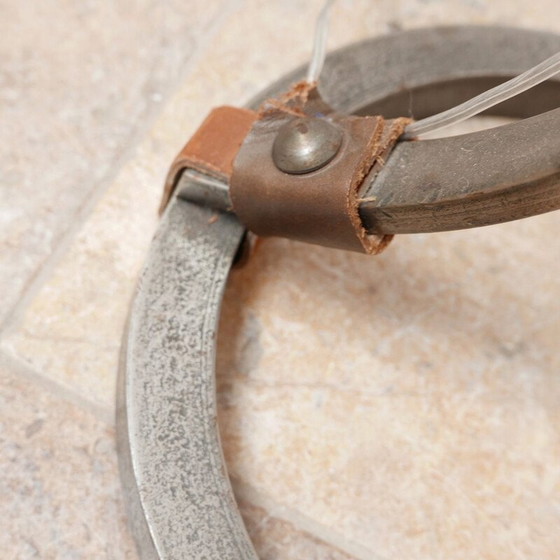 Image 1 of Lampadaire en cuir et fer du milieu du siècle par Jean-Pierre Ryckaert, France 1950