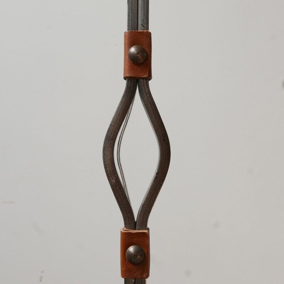 Image 1 of Lampadaire en cuir et fer du milieu du siècle par Jean-Pierre Ryckaert, France 1950