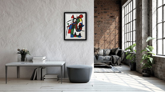 Image 1 of Joan Miro : "Lithographie Ii, 1975". Lithographie originale en couleur, signée au dos.