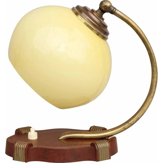 Image 1 of Lampe de table Vintage Art Deco en bakélite, laiton, carton et verre opale, Allemagne années 1930