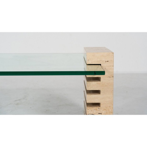 Image 1 of Table basse vintage en verre et travertin, Italie 1970