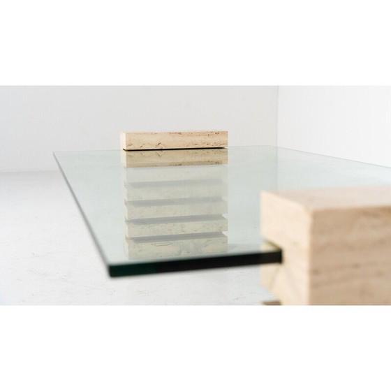 Image 1 of Table basse vintage en verre et travertin, Italie 1970
