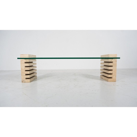 Image 1 of Table basse vintage en verre et travertin, Italie 1970