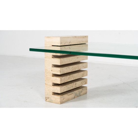 Image 1 of Table basse vintage en verre et travertin, Italie 1970