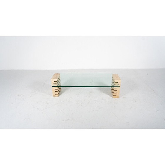 Image 1 of Table basse vintage en verre et travertin, Italie 1970