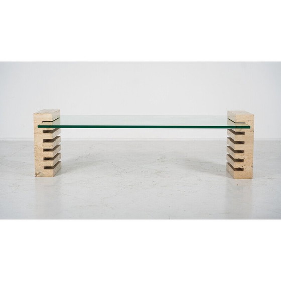 Image 1 of Table basse vintage en verre et travertin, Italie 1970