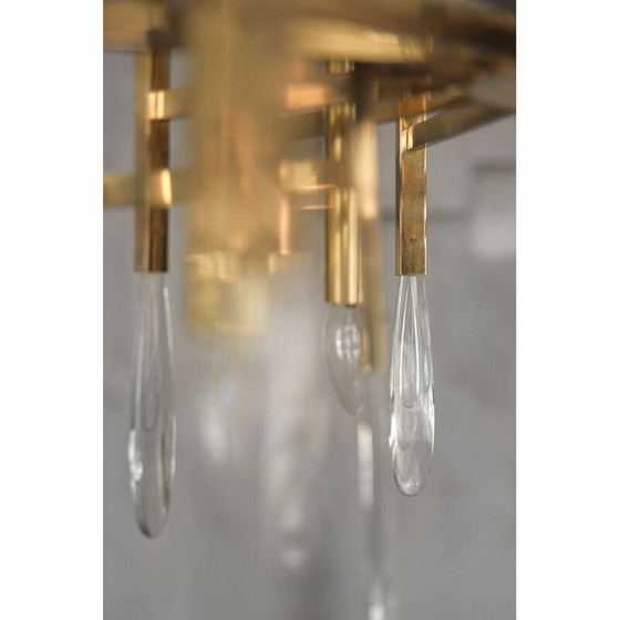 Image 1 of Lustre vintage italien en laiton et verre par Gaetano Sciolari, 1970