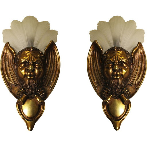 Paire d'appliques Art déco en bronze et verre