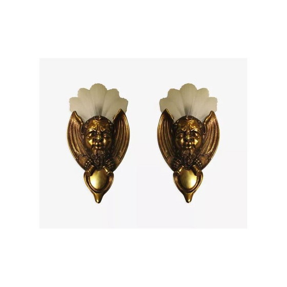Image 1 of Paire d'appliques Art déco en bronze et verre