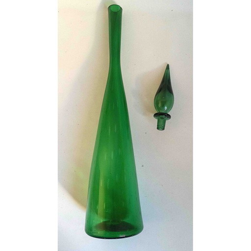Carafe vintage Genie en verre soufflé vert foncé, Italie 1970