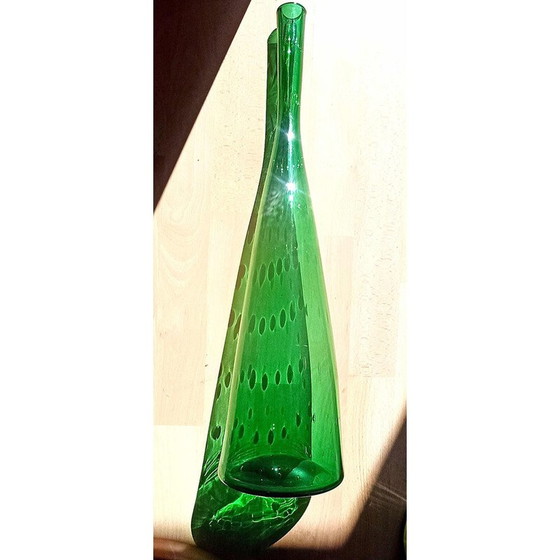 Image 1 of Carafe vintage Genie en verre soufflé vert foncé, Italie 1970