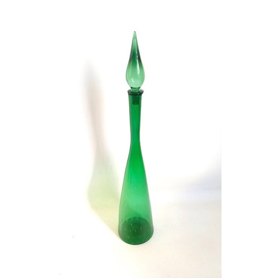 Image 1 of Carafe vintage Genie en verre soufflé vert foncé, Italie 1970