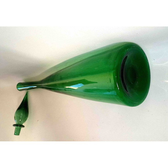 Image 1 of Carafe vintage Genie en verre soufflé vert foncé, Italie 1970