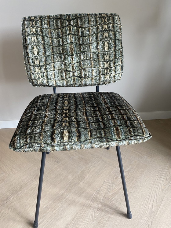 Image 1 of 4x Homestock Dining Chair Anaconda Fabric Ice Velvet Army Croco