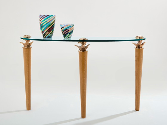 Image 1 of Table console en chêne massif et verre bronze Garouste & Bonetti 1995