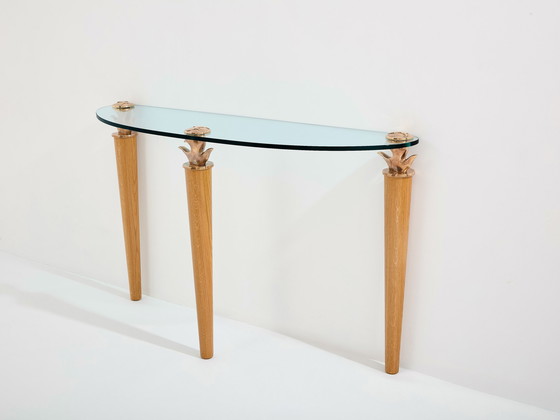 Image 1 of Table console en chêne massif et verre bronze Garouste & Bonetti 1995