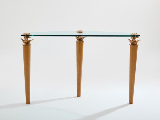 Image 1 of Table console en chêne massif et verre bronze Garouste & Bonetti 1995