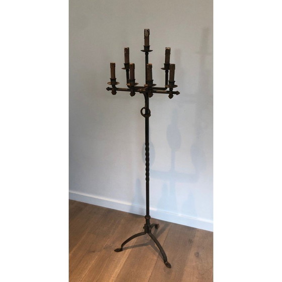 Lampadaire vintage en fer forgé et doré par Parquet, France 1940s (photo 4 of 13)
