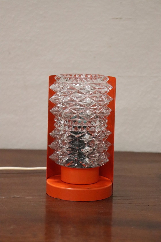 Image 1 of Petite lampe de table en verre de Murano et métal orange, 1950S