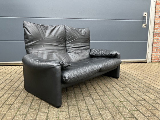 Image 1 of Cassina Maralunga 2Seater, Original Black Leather, Top condition !