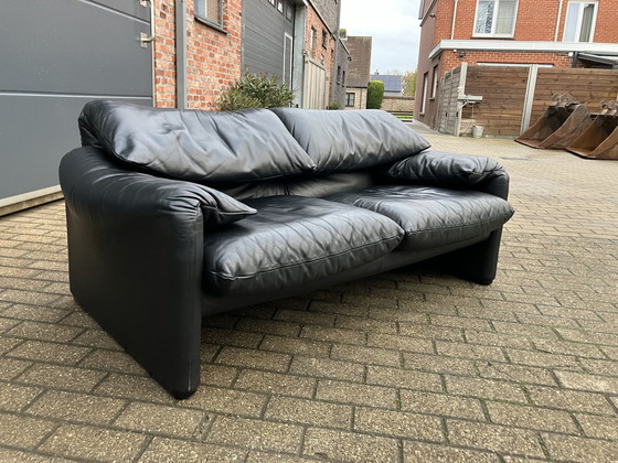 Image 1 of Cassina Maralunga 2Seater, Original Black Leather, Top condition !