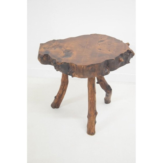 Image 1 of Table basse vintage brutaliste en bois d'olivier massif, 1980