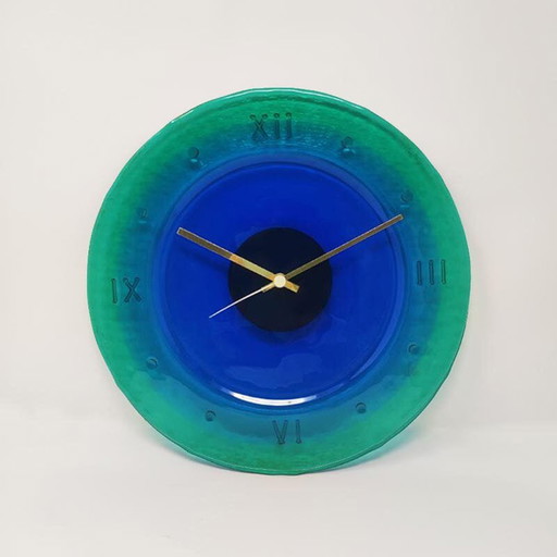 Horloge murale des années 1960 en verre de Murano par "Cà Dei Vetrai". Fabriquée en Italie