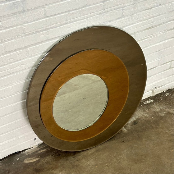 Image 1 of Wall Mirror Round From Metalvetro Galvorame With Brown Shades