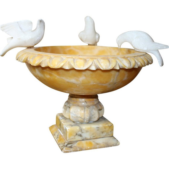 Image 1 of Bain d'oiseaux vintage italien en albâtre avec 3 oiseaux